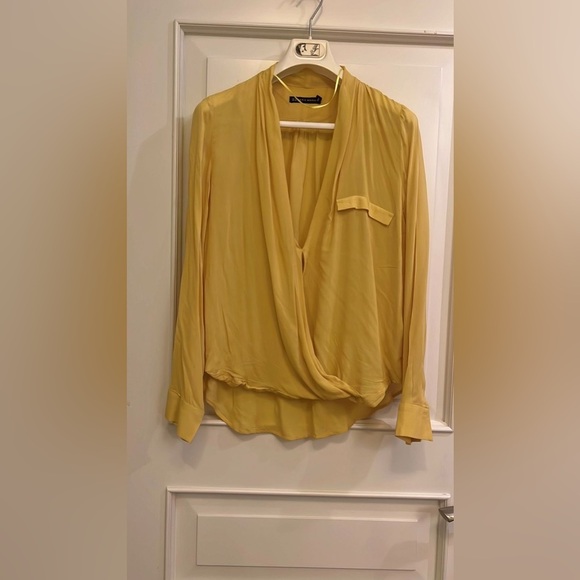 Zara Tops - Zara Yellow Wrap Blouse with Long Sleeves